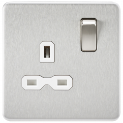 Screwless 13A 1G DP switched Socket - Brushed Chrome with white Insert